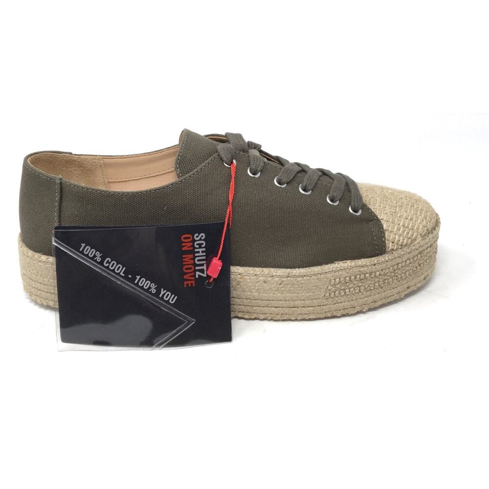 Schutz Women's Size 9B Green Canvas Platform Espadrille Trainers Sneakers Shoes - Picture 5 of 7